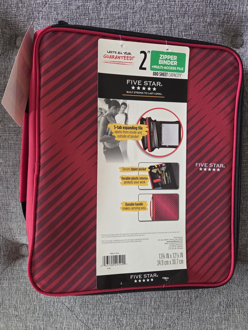 Mead Five Star Red and Black Zipper Binder - 2" Capacity